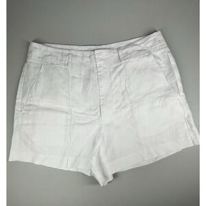 Madewell Pintucked Shorts in 100% Linen Womens 14 Salt White High Rise 3.5"